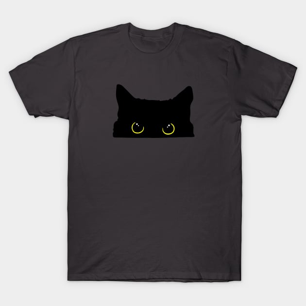 Peeking Black Kitty Cat Silhouette T-Shirt by ACGraphics